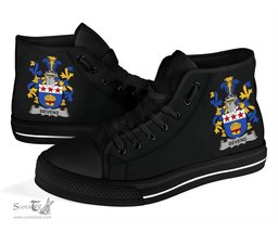 Irish Bevens Coat of Arms Family Crest Ireland High Top Shoes (Women's/Men's) Black/ White Irish Shoes