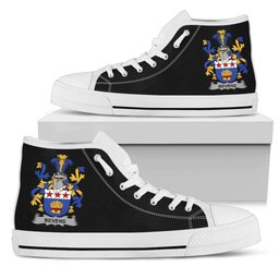 Irish Bevens Coat of Arms Family Crest Ireland High Top Shoes (Women's/Men's) Black/ White Irish Shoes
