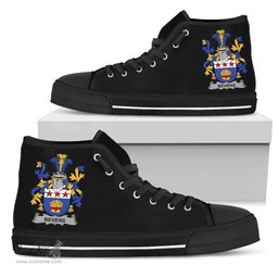 Irish Bevens Coat of Arms Family Crest Ireland High Top Shoes (Women's/Men's) Black/ White Irish Shoes