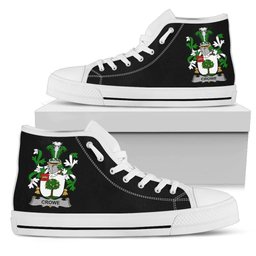 Irish Crowe or McEnchroe Coat of Arms Family Crest Ireland High Top Shoes (Women's/Men's) Black/ White Irish Shoes