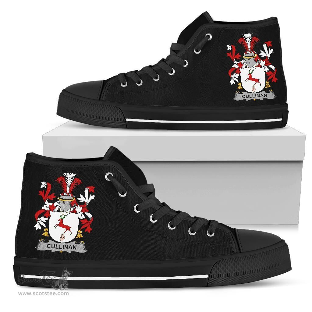 Irish Cullinan or O'Cullinane Coat of Arms Family Crest Ireland High Top Shoes (Women's/Men's) Black/ White Irish Shoes