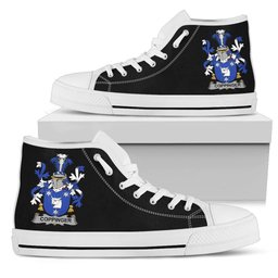 Irish Coppinger Coat of Arms Family Crest Ireland High Top Shoes (Women's/Men's) Black/ White Irish Shoes