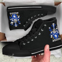 Irish Coppinger Coat of Arms Family Crest Ireland High Top Shoes (Women's/Men's) Black/ White Irish Shoes
