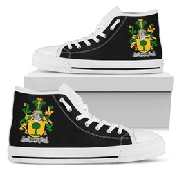 Irish Boyle or O'Boyle Coat of Arms Family Crest Ireland High Top Shoes (Women's/Men's) Black/ White Irish Shoes