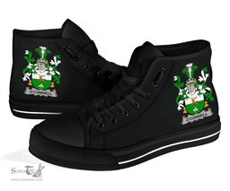 Irish Connell or O'Connell Coat of Arms Family Crest Ireland High Top Shoes (Women's/Men's) Black/ White Irish Shoes