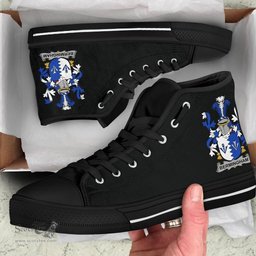 Irish Bermingham Coat of Arms Family Crest Ireland High Top Shoes (Women's/Men's) Black/ White Irish Shoes