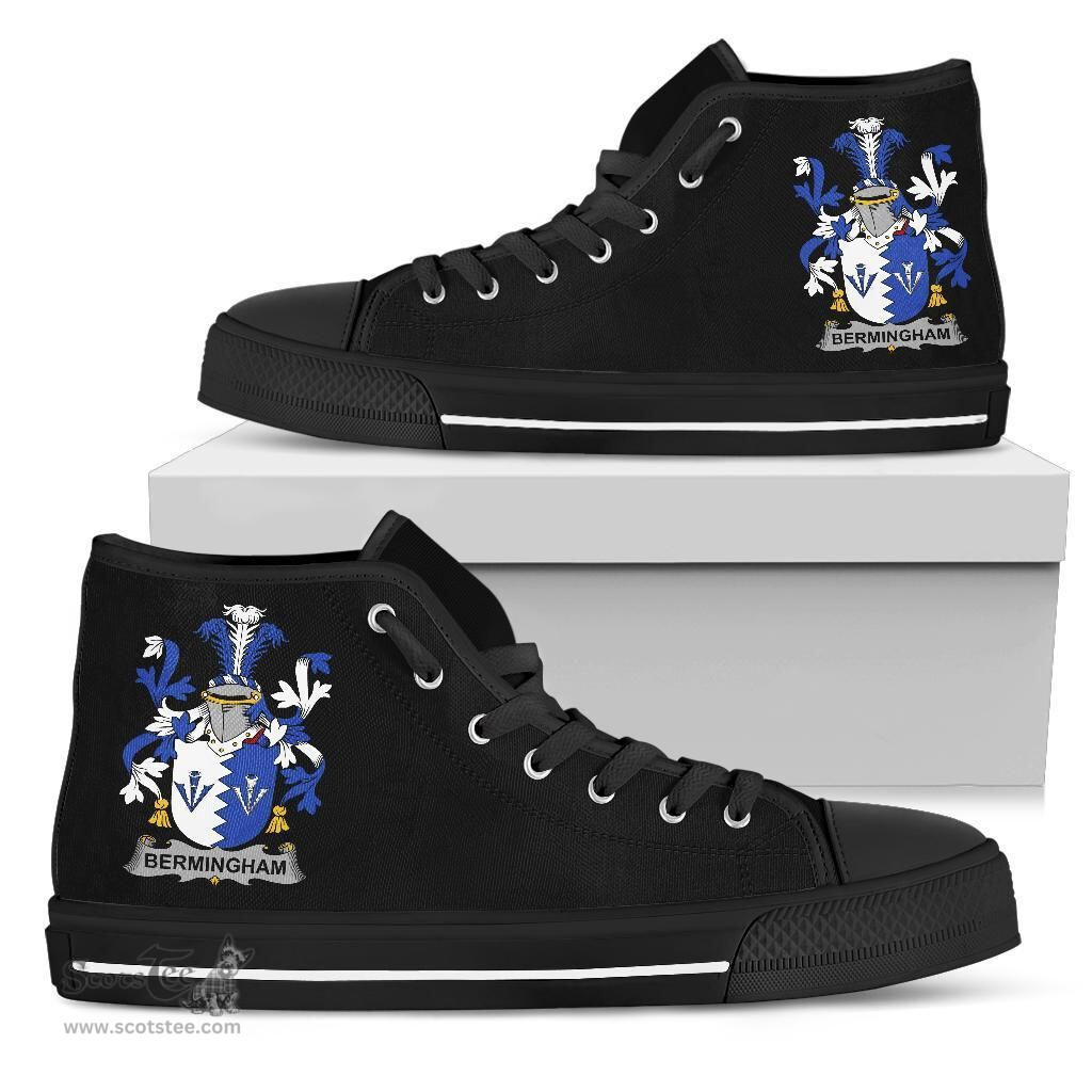 Irish Bermingham Coat of Arms Family Crest Ireland High Top Shoes (Women's/Men's) Black/ White Irish Shoes