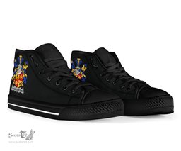 Irish Chatterton Coat of Arms Family Crest Ireland High Top Shoes (Women's/Men's) Black/ White Irish Shoes