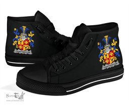 Irish Chatterton Coat of Arms Family Crest Ireland High Top Shoes (Women's/Men's) Black/ White Irish Shoes