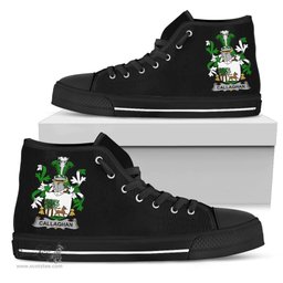 Irish Callaghan or O'Callaghan Coat of Arms Family Crest Ireland High Top Shoes (Women's/Men's) Black/ White Irish Shoes