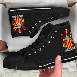 Irish Bindon Coat of Arms Family Crest Ireland High Top Shoes (Women's/Men's) Black/ White Irish Shoes