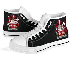 Irish Corcoran or McCorcoran Coat of Arms Family Crest Ireland High Top Shoes (Women's/Men's) Black/ White Irish Shoes