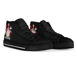 Irish Bracken or O'Bracken Coat of Arms Family Crest Ireland High Top Shoes (Women's/Men's) Black/ White Irish Shoes