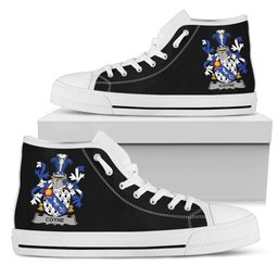 Irish Coyne or O'Coyne Coat of Arms Family Crest Ireland High Top Shoes (Women's/Men's) Black/ White Irish Shoes