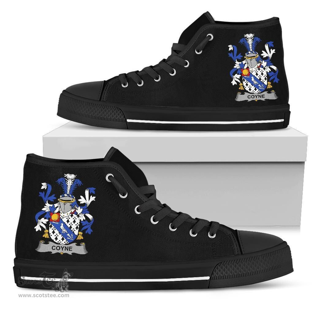 Irish Coyne or O'Coyne Coat of Arms Family Crest Ireland High Top Shoes (Women's/Men's) Black/ White Irish Shoes