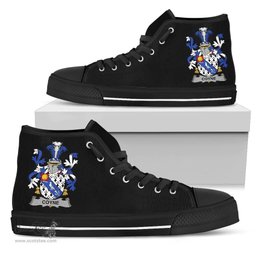Irish Coyne or O'Coyne Coat of Arms Family Crest Ireland High Top Shoes (Women's/Men's) Black/ White Irish Shoes