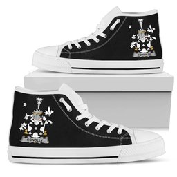 Irish Conolly or O'Conolly Coat of Arms Family Crest Ireland High Top Shoes (Women's/Men's) Black/ White Irish Shoes