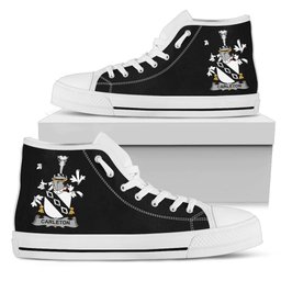 Irish Carleton Coat of Arms Family Crest Ireland High Top Shoes (Women's/Men's) Black/ White Irish Shoes