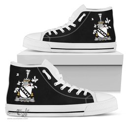 Irish Bunbury Coat of Arms Family Crest Ireland High Top Shoes (Women's/Men's) Black/ White Irish Shoes