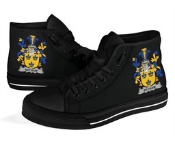 Irish Betham Coat of Arms Family Crest Ireland High Top Shoes (Women's/Men's) Black/ White Irish Shoes