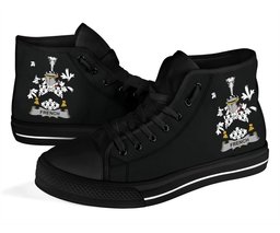 Irish French Coat of Arms Family Crest Ireland High Top Shoes (Women's/Men's) Black/ White Irish Shoes