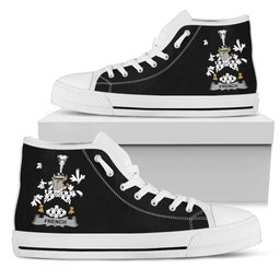 Irish French Coat of Arms Family Crest Ireland High Top Shoes (Women's/Men's) Black/ White Irish Shoes
