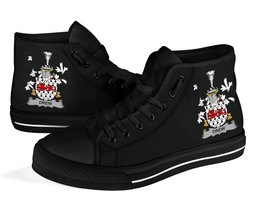 Irish Drew Coat of Arms Family Crest Ireland High Top Shoes (Women's/Men's) Black/ White Irish Shoes