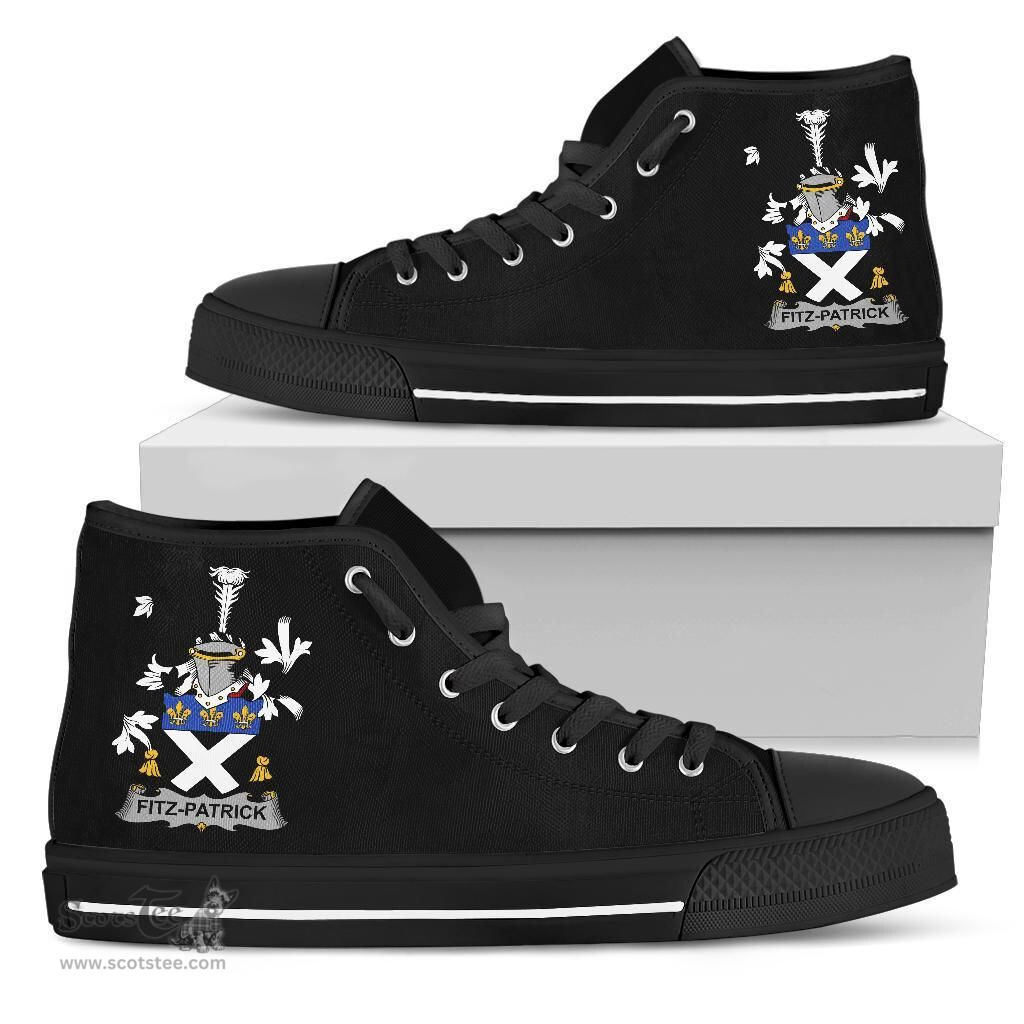 Irish Fitz-Patrick Coat of Arms Family Crest Ireland High Top Shoes (Women's/Men's) Black/ White Irish Shoes