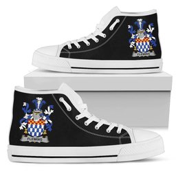 Irish Fleming Coat of Arms Family Crest Ireland High Top Shoes (Women's/Men's) Black/ White Irish Shoes