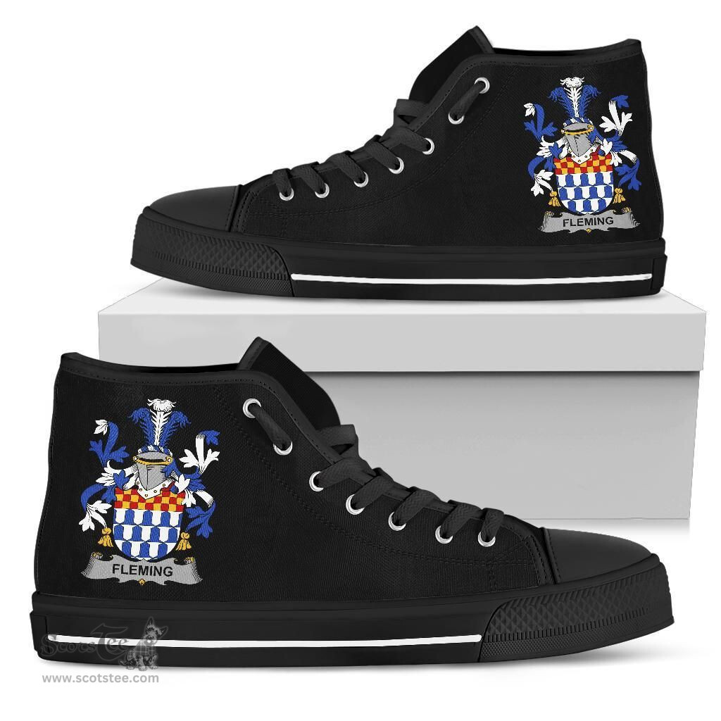 Irish Fleming Coat of Arms Family Crest Ireland High Top Shoes (Women's/Men's) Black/ White Irish Shoes
