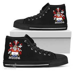 Irish Franklin Coat of Arms Family Crest Ireland High Top Shoes (Women's/Men's) Black/ White Irish Shoes