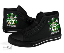 Irish Flanagan or O'Flanagan Coat of Arms Family Crest Ireland High Top Shoes (Women's/Men's) Black/ White Irish Shoes