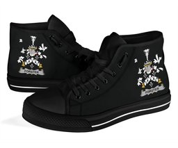 Irish Forster Coat of Arms Family Crest Ireland High Top Shoes (Women's/Men's) Black/ White Irish Shoes
