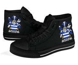 Irish Gilfoyle or McGilfoyle Coat of Arms Family Crest Ireland High Top Shoes (Women's/Men's) Black/ White Irish Shoes