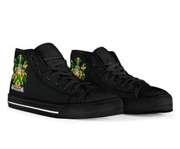 Irish Drought Coat of Arms Family Crest Ireland High Top Shoes (Women's/Men's) Black/ White Irish Shoes