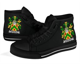 Irish Drought Coat of Arms Family Crest Ireland High Top Shoes (Women's/Men's) Black/ White Irish Shoes