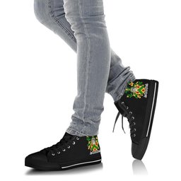 Irish Drought Coat of Arms Family Crest Ireland High Top Shoes (Women's/Men's) Black/ White Irish Shoes