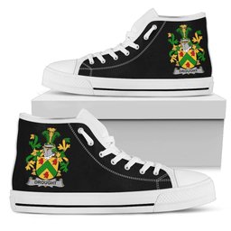 Irish Drought Coat of Arms Family Crest Ireland High Top Shoes (Women's/Men's) Black/ White Irish Shoes