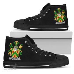 Irish Drought Coat of Arms Family Crest Ireland High Top Shoes (Women's/Men's) Black/ White Irish Shoes