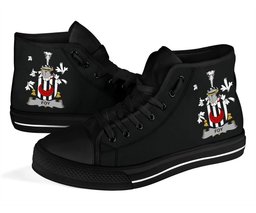 Irish Foy or O'Fie Coat of Arms Family Crest Ireland High Top Shoes (Women's/Men's) Black/ White Irish Shoes