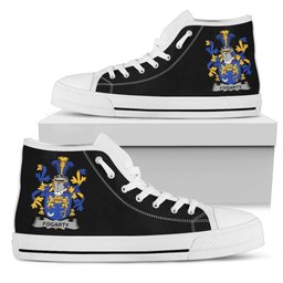 Irish Fogarty or O'Fogarty Coat of Arms Family Crest Ireland High Top Shoes (Women's/Men's) Black/ White Irish Shoes
