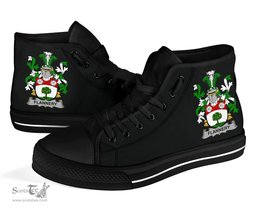 Irish Flannery or O'Flannery Coat of Arms Family Crest Ireland High Top Shoes (Women's/Men's) Black/ White Irish Shoes