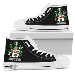 Irish Flannery or O'Flannery Coat of Arms Family Crest Ireland High Top Shoes (Women's/Men's) Black/ White Irish Shoes