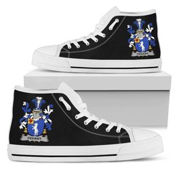 Irish Dehany Coat of Arms Family Crest Ireland High Top Shoes (Women's/Men's) Black/ White Irish Shoes