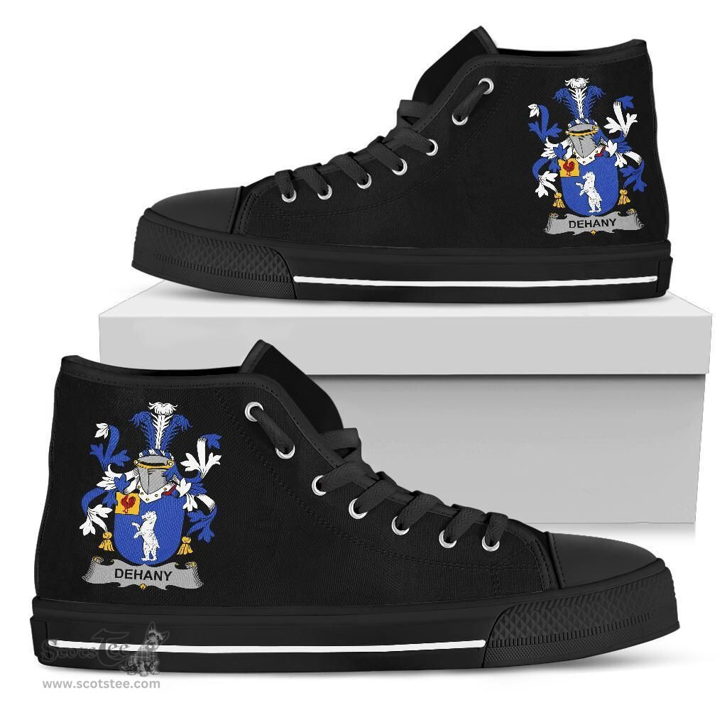 Irish Dehany Coat of Arms Family Crest Ireland High Top Shoes (Women's/Men's) Black/ White Irish Shoes