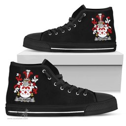 Irish Delamere Coat of Arms Family Crest Ireland High Top Shoes (Women's/Men's) Black/ White Irish Shoes