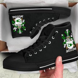 Irish Droney or O'Droney Coat of Arms Family Crest Ireland High Top Shoes (Women's/Men's) Black/ White Irish Shoes