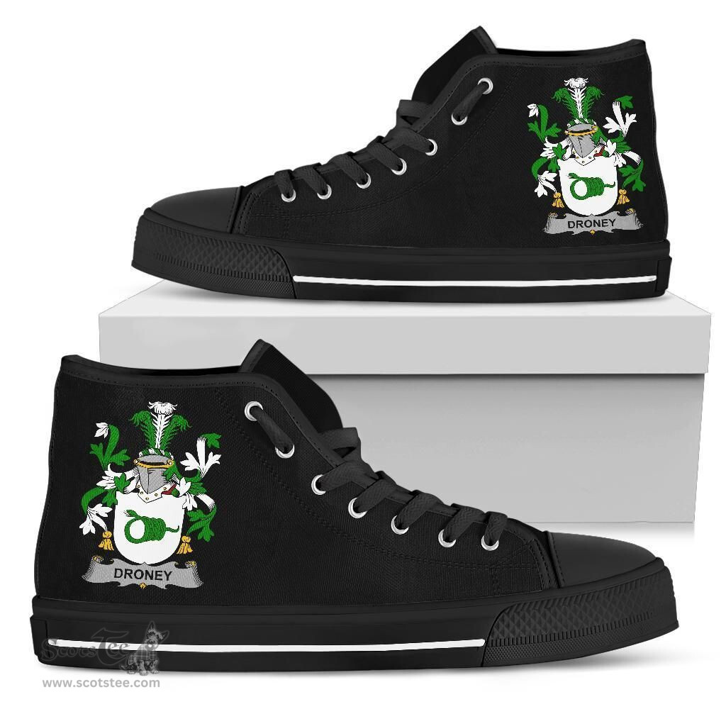 Irish Droney or O'Droney Coat of Arms Family Crest Ireland High Top Shoes (Women's/Men's) Black/ White Irish Shoes