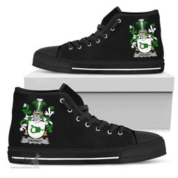 Irish Droney or O'Droney Coat of Arms Family Crest Ireland High Top Shoes (Women's/Men's) Black/ White Irish Shoes