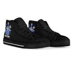 Irish Darcy or Dorsey Coat of Arms Family Crest Ireland High Top Shoes (Women's/Men's) Black/ White Irish Shoes